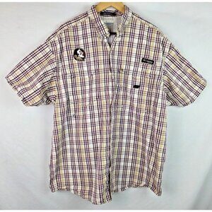 Florida State University FSU Mens Columbia Shirt Sz Large Plaid Short Sleeve Top